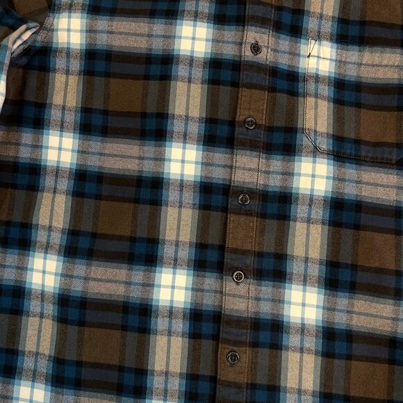 Eddie Bauer Mens XLT Flannel Shirt Brown Blue Button Down Collar 100% Cotton - Picture 11 of 12